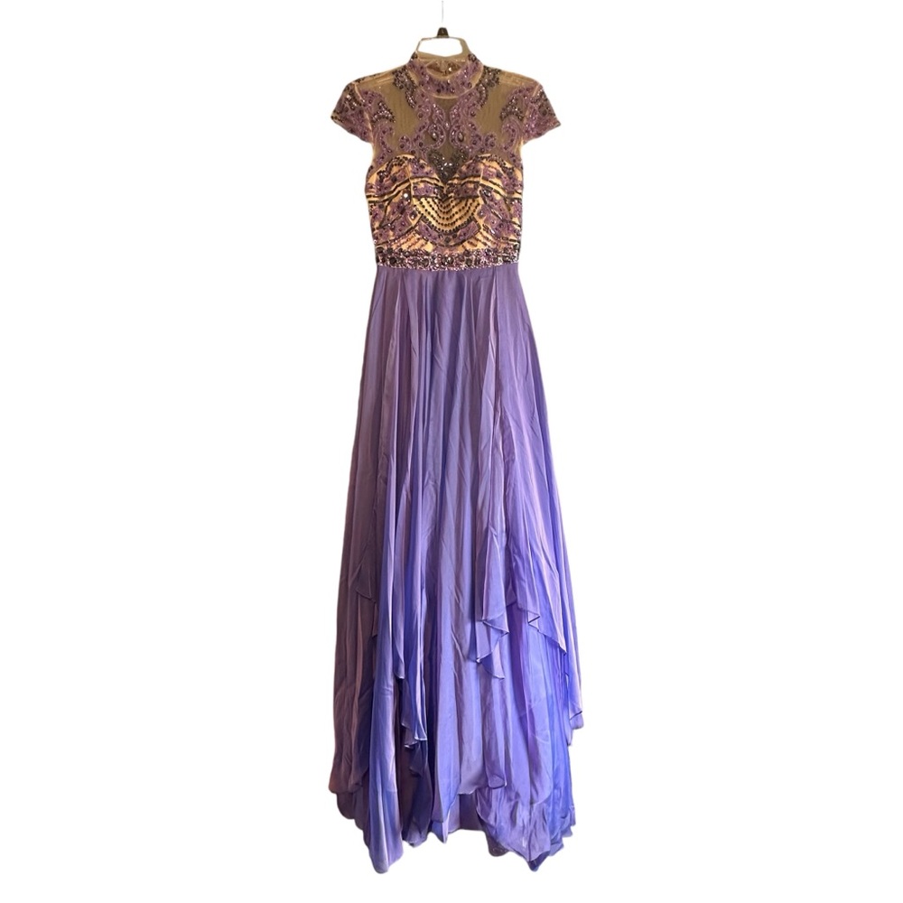 Sherri Hill VTG Maxi Dress Ball Gown Prom Sz 4 Purple Beaded Layered Sheer Fairy